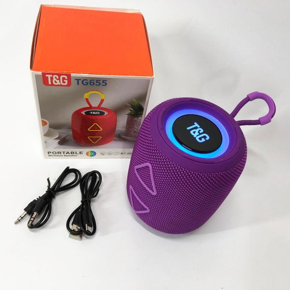 Портативна колонка TG655 5W з RGB підсвічуванням та ремінцем, Акумуляторна для музики. Колір: фіолетовий | Зображення 6