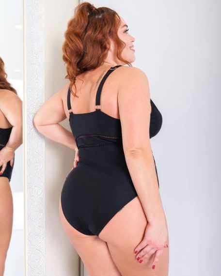 Суцільний чорний купальний PLUS SIZE з чашками та утяжкою | Зображення 4