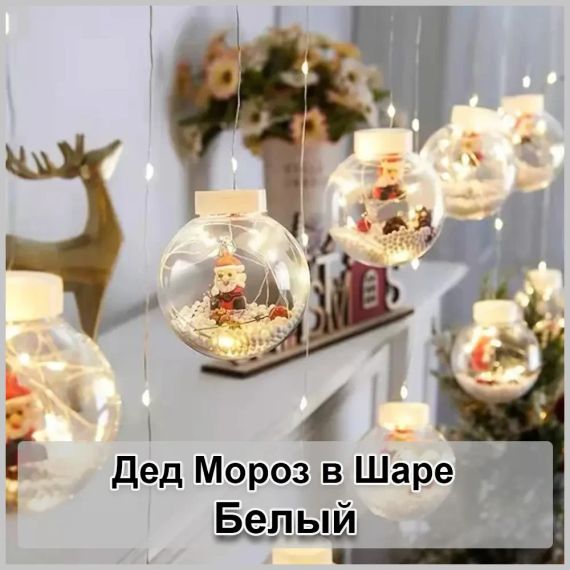 Гірлянда завіса штора Кулі з наповненням Дід Мороз, 3м, 10 куль LED USB | Зображення 1