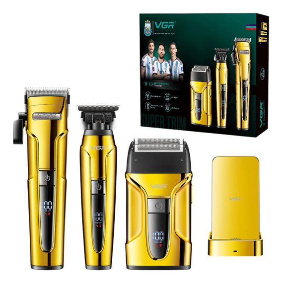 Комплект VGR 3 в 1 V-694 GOLD акумуляторна машинка для стрижки, триммер та електробритва шейвер (45692-V-694 GOLD_1754) | Зображення 2