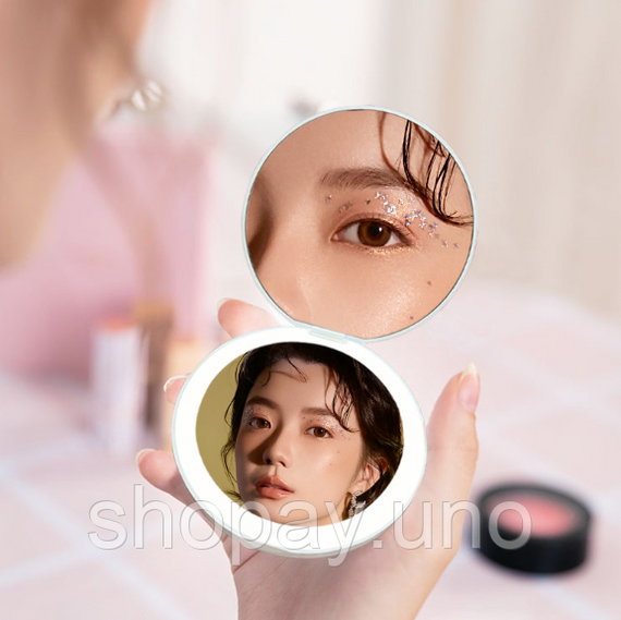 Кишенькове кругле дзеркало для макіяжу з LED підсвічуванням Pocket Mirror USB | Зображення 2