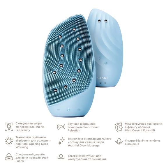 Очищувальна щітка для обличчя GESKE Sonic Thermo Facial Brush&Face-Lifter 8в1 white, Блакитний | Зображення 1