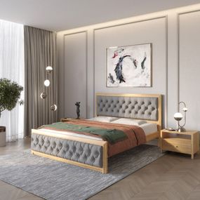 Двоспальне дерев'яне ліжко Mebigrand Барселона Б3 Горіх світлий/Аляска 93 (Сірий) 140х200 см (MBG-13723)