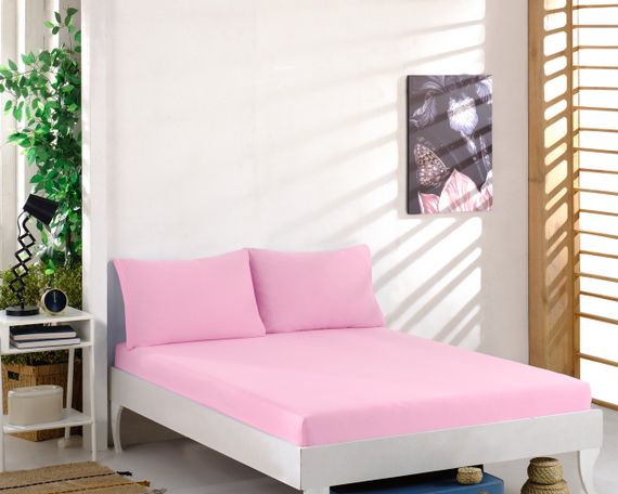 Простынь 90x200см трикотаж (джерси) на резинке с наволочками Розовая