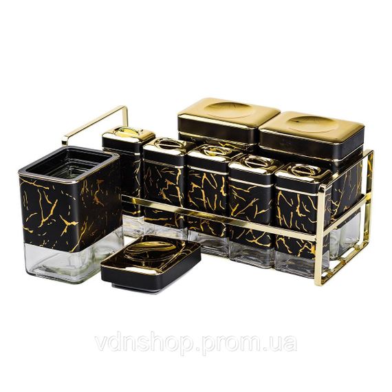 Набір для приправ та спецій на підставці 8 штук з кришками Чорний HP-1364 | Зображення 2