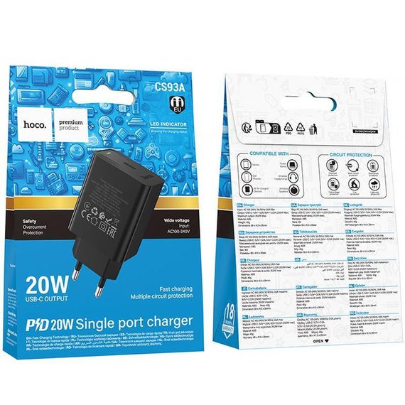 СЗУ Hoco CS93A Leader 20W (1USB-C) Black | Зображення 1
