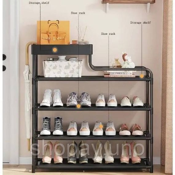Полиця для взуття стелаж Shoe RACK 5 ярусів металева, Органайзер для зберігання взуття. Колір: чорний | Зображення 3