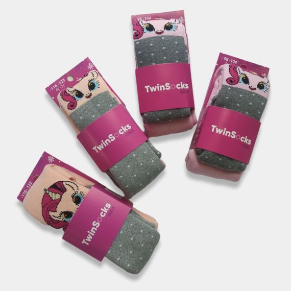 Дитячі колготки махрові для дівчинки "Поні" Тм Twinsocks 110-116, Рожевий+сірий | Зображення 2