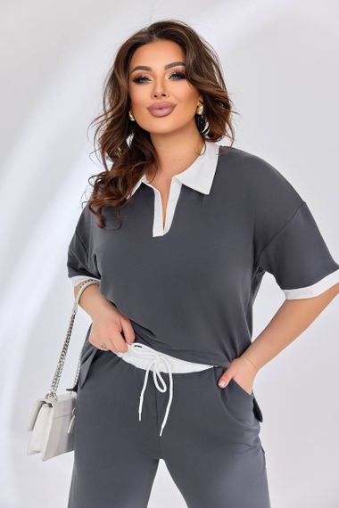 Женский легкий летний брючный костюм с футболкой, большие размеры и батал, SS172 цвет серый, размер 48/50 | Зображення 1