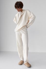 Трикотажний костюм з рваним ефектом - молочний цвет, ONE SIZE (є розміри)