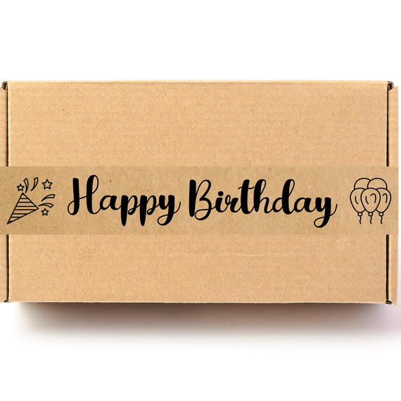 Скотч этикетка крафт "Happy Birthday"​​​, 50х294 мм (100 шт/рулон) с принтом, самоклеющаяся Viskom