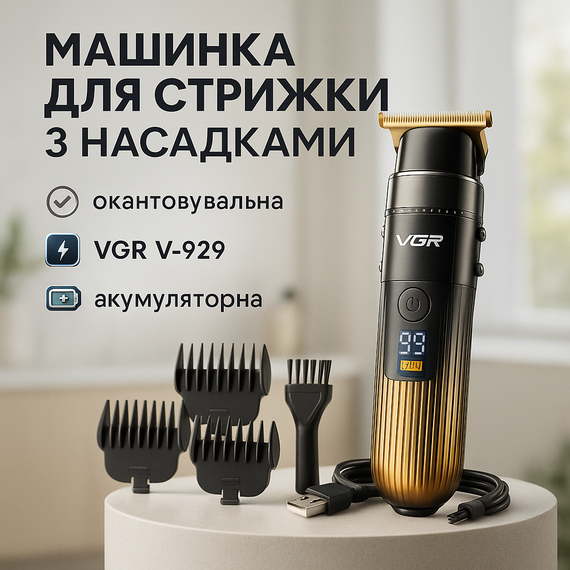 Аккумуляторный универсальный триммер для стрижки VGR, Триммер с насадками разной длины VB-63