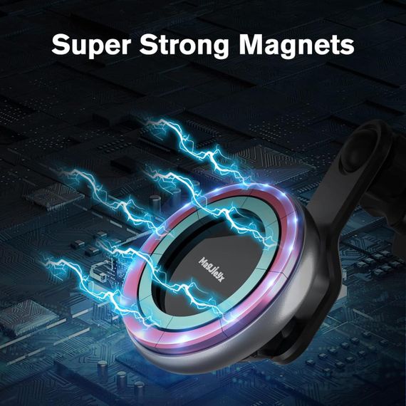 Автотримач для телефону з Magsafe магнітний поворотний 360°, на дефлектор та панель, сріблястий тримач в авто MAGJIEYX | Зображення 1