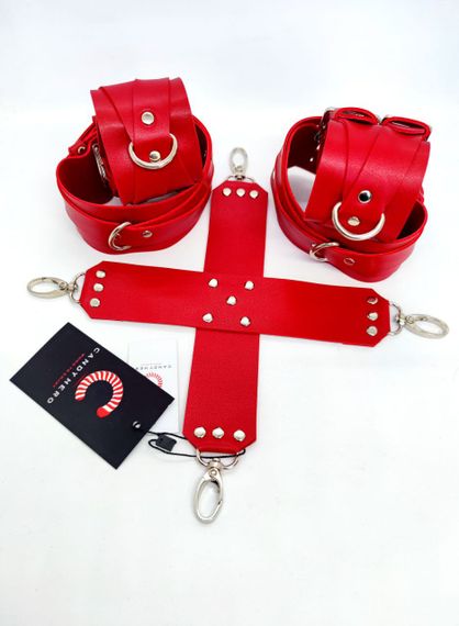 Бандаж для рук та ніг "модель Fet 10" RED, екошкіра, ручна робота, червоний