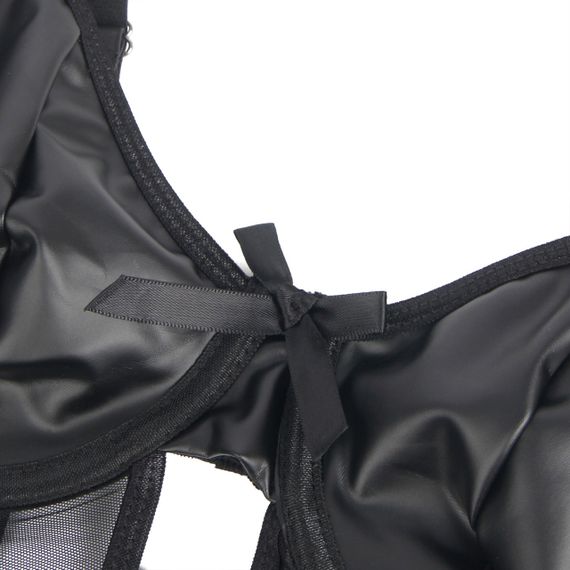 Боди из искусственной кожи Star Night, с гартером, черное, S Sex Aura | Зображення 8