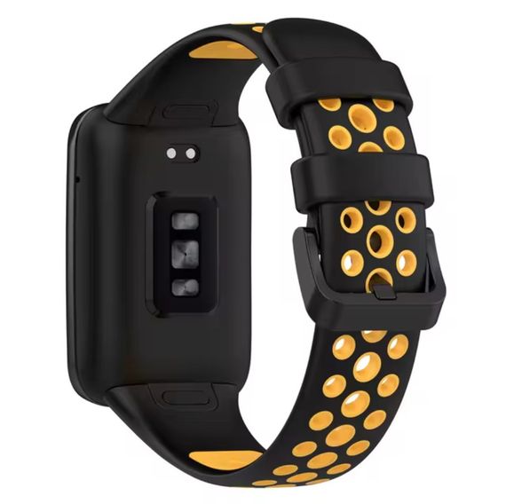 Силиконовый ремешок Primo Perfor Classic для фитнес браслета Xiaomi Smart Band 7 Pro - Black-Yellow | Зображення 1
