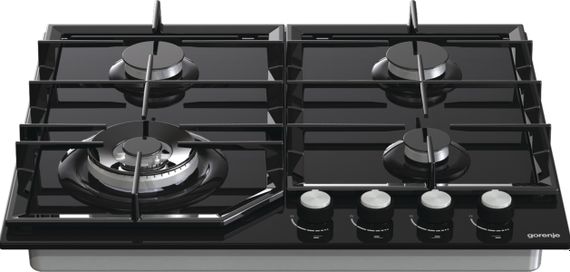 Варильна поверхня Gorenje газ на склі, 60см, чавун, чорний (GTW641KB)