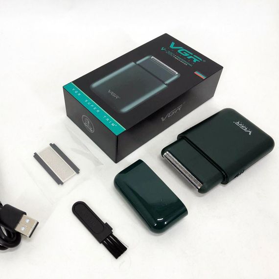 Аккумуляторная мужская мини электробритва VGR V-390 для бритья бороды и усов шейвер. EZ-896 Цвет: зеленый | Зображення 6