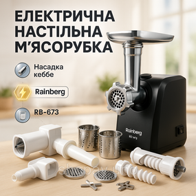 М'ясорубка електрична метал Rainberg, М'ясорубки шнекові, Електром'ясорубка помічниця HE-64