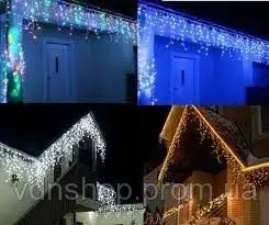 Новогодняя праздничная гирлянда бахрома 120 Led прозрачный провод 3х0.5 м | Зображення 1