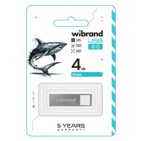 USB флеш накопичувач Wibrand 4GB Shark Silver USB 2.0 (WI2.0/SH4U4S) | Зображення 1