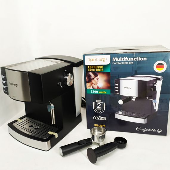 Кофемашина рожковая эспрессо Rainberg RB-2273 2200Вт с капучинатором 1.6л, кофеварка полуавтоматическая HJ-87 | Зображення 1