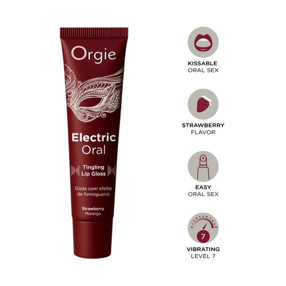 Віброблиск для губ Orgie Electric Oral Lips Gloss Strawberry 10 мл, з ефектом поколювання | Зображення 1