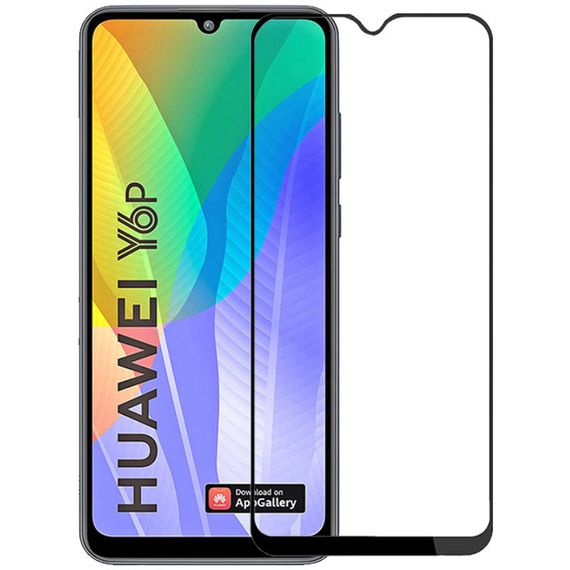 Захисне скло 3D для Huawei Y6P чорне (повна проклейка на весь екран)