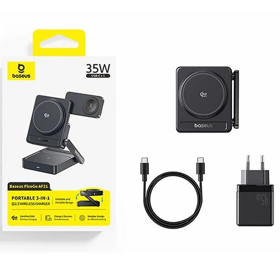 БЗП Baseus PicoGo AF21 Portable 3in1 35W Qi2.2 + МЗП 45W (E02054) Cosmic Black | Зображення 3
