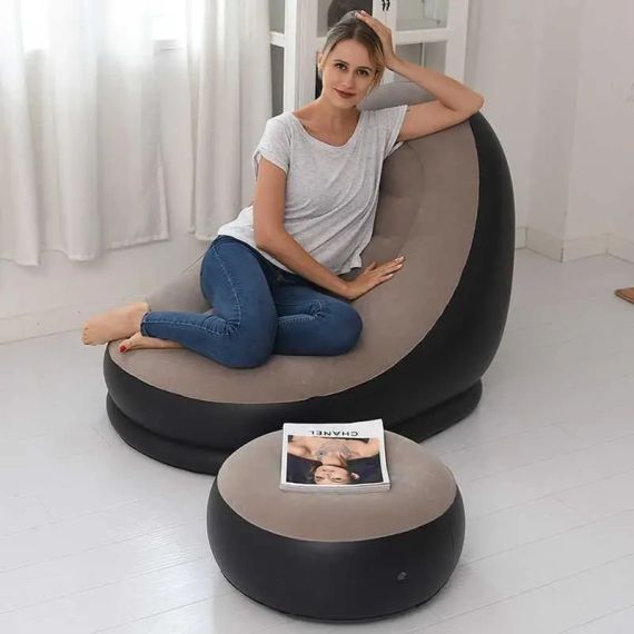Надувне садове крісло з пуфиком Air Sofa Comfort zd-33223, велюр, 76*130 см | Зображення 5