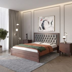Односпальне дерев'яне ліжко Mebigrand Торонто Т3 Горіх темний/Аляска 93 (сірий) 90х190 см (MBG-8034)
