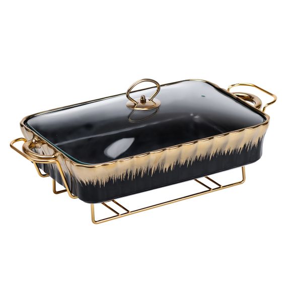 Марміт порцелянаовий прямокутний на 2 літри 40*23*11 см чорний HP1048 | Зображення 3