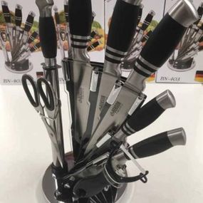 Набір ножів Benson BN-403 9 кухонних предметів з підставкою + ножиці з нерж. стали Сріблястий