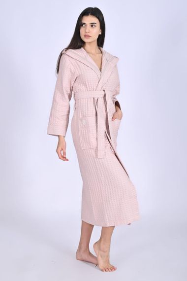 Женский вафельный халат Nusa 4160 c капюшоном, пудровый XL | Зображення 6