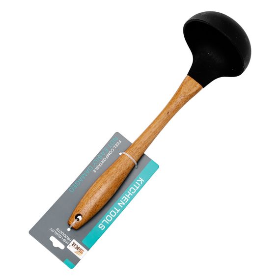 Ополоник силіконовий кухонний 27 (см) кухонний ополоник з силікону з дерев'яною ручкою для супу, бульйону HP-8-58 | Зображення 2