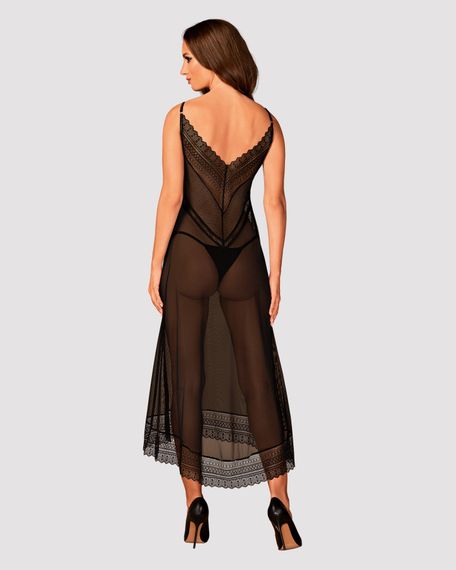 Напівпрозора довга сорочка Obsessive Estiqua chemise M/L, чорний, асиметричний крій | Зображення 3