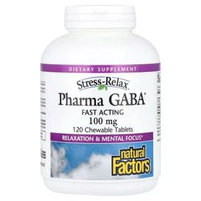 Аминокислота Natural Factors GABA (Гамма-Аминомасляная Кислота), 100 мг, Stress Relax, Pharma GABA, 1