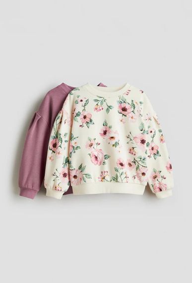 Набір дитячих світшотів 2 шт для дівчинки H&M 110-116 см Бузковий/Молочний (26062205C)