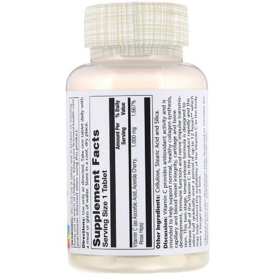 Витамин C Solaray Vitamin C 1000 mg 100 Tabs SOR04453 | Зображення 1