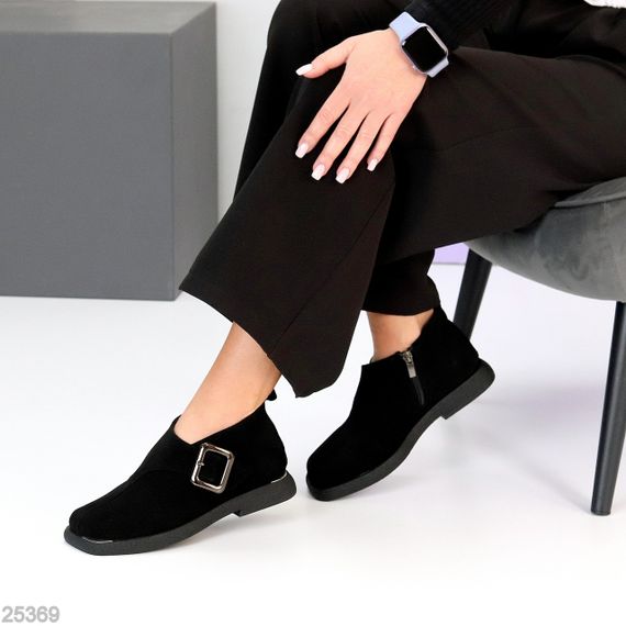 Дизайнерские черные туфли натуральная замша квадратный носок | Зображення 6