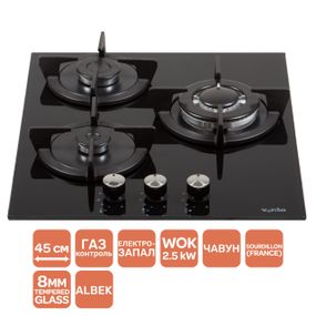 Газовая панель три конфорки Ventolux HG430-G3G CEST (BK) черное стекло