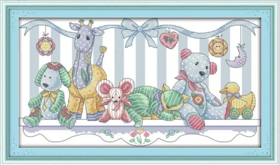 Набір для вишивання за нанесеною на канву схемою  "Plush toys". AIDA 14CT printed 41*22 см