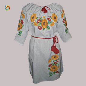 Платье Украинская вышиванка 05247 цвет серый размер L/XL