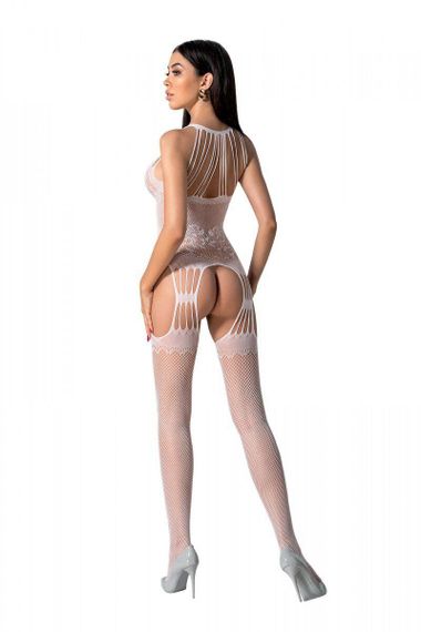 Бодистокинг с множеством бретелей Passion BS095 One Size, white, имитация пояса и чулок, с доступом Sex Aura | Зображення 2