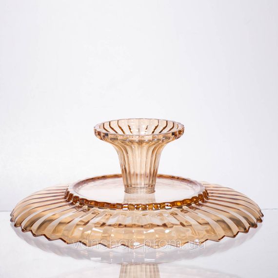 Фруктовниця скляна на ніжці Ø29 (см) кругла ваза цукерниця для фруктів Коричневий 64486-19 | Зображення 1