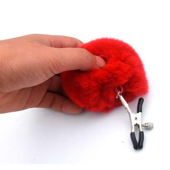 Затискачі для сосків з хутром "Pom Pom Nipple Clamps" червоний | Зображення 1