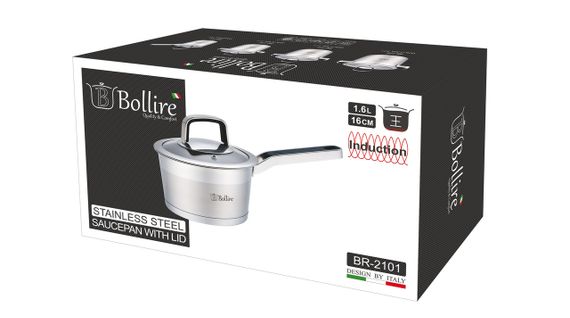 Кухонний ковш Bollire BR-2101, 1.6 л, 16 см, з нержавіючої сталі з кришкою, для всіх типів плит | Зображення 2