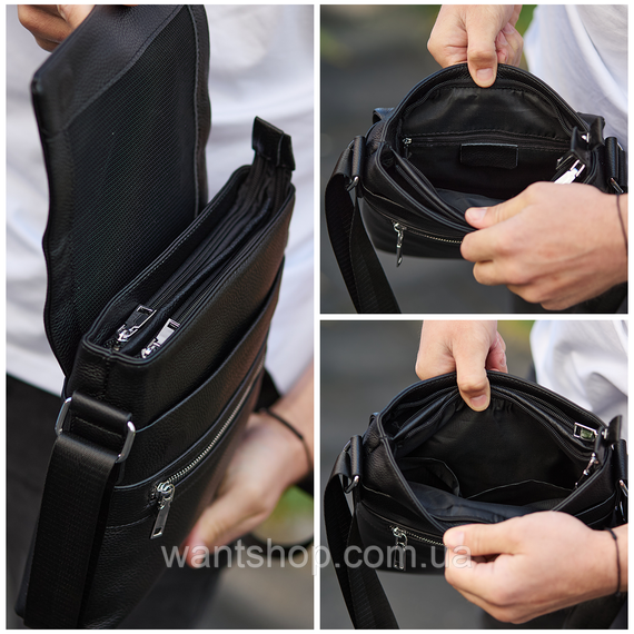 Мужская кожаная сумка мессенджер на плечо кожаная сумка барсетка Tiding Bag 70244 черная | Зображення 6