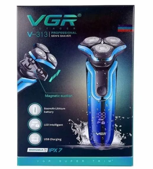 Электробритва роторная аккумуляторная VGR V-313 BLUE мужская бритва с триммером для бритья Голубая | Зображення 4