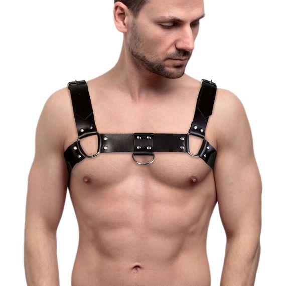 Портупея на грудь кожаная Feral Feelings Bulldog Harness One Size Черная | Зображення 2